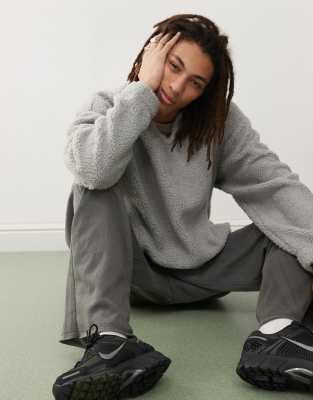 COLLUSION Borg notch neck sweat in grey