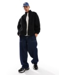 [Collusion] COLLUSION borg zip through funnel neck sweat top in black-Blue XS BLACK