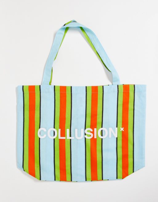 COLLUSION Borsa da mare a righe multicolore in coordinato ASOS