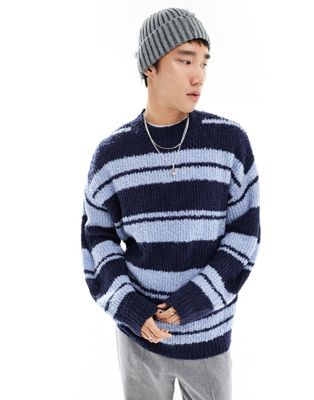 COLLUSION boucle knit stripe oversized jumper in blue