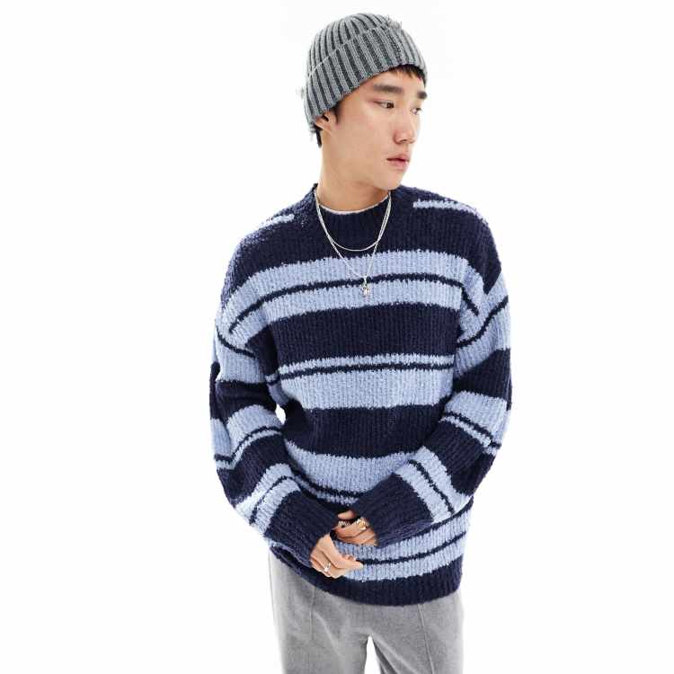 COLLUSION boucle knit stripe oversized jumper in blue