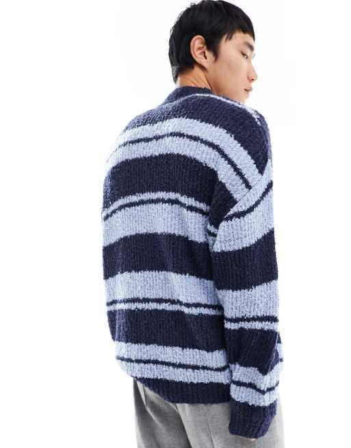 COLLUSION boucle knit stripe oversized sweater in blue | ASOS