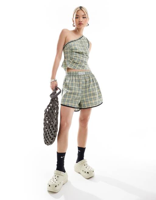 COLLUSION boxer shorts in blue and green plaid with athletic binding - part of a set