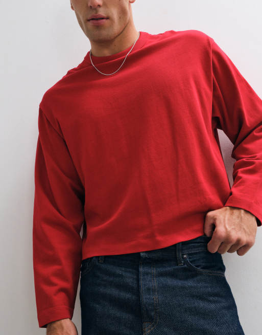 COLLUSION boxig kraftig långärmad t-shirt i rött, 2 av 5