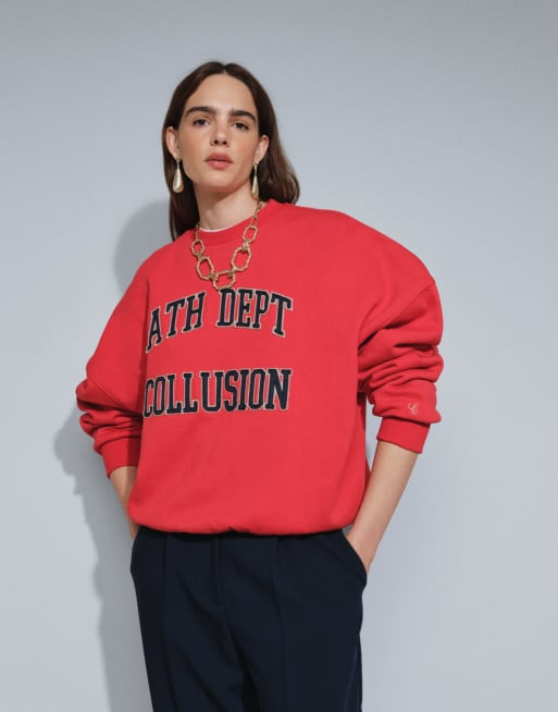 COLLUSION boxig sweatshirt med varsity-broderi i rött set, 4 av 7