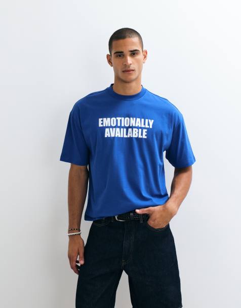 COLLUSION boxig t-shirt med text i blått - view 1
