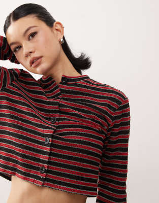 boxy cardigan in red stripe chenille-Multi