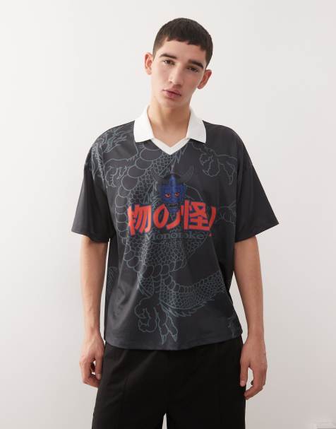 COLLUSION Boxy collared football top with graphic in black