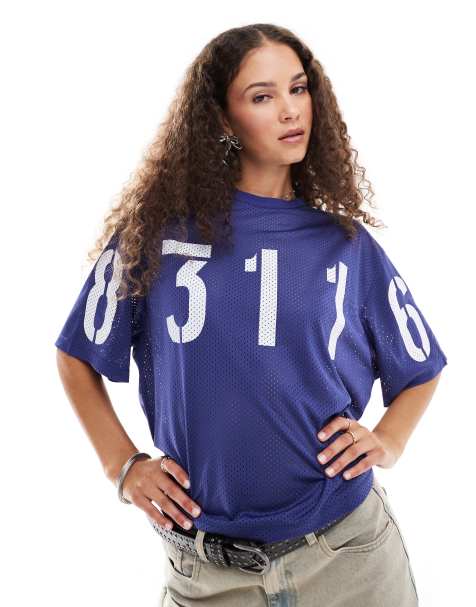 COLLUSION Boxy crop airtex number tee
