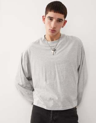 boxy crop long sleeve T-shirt in gray heather