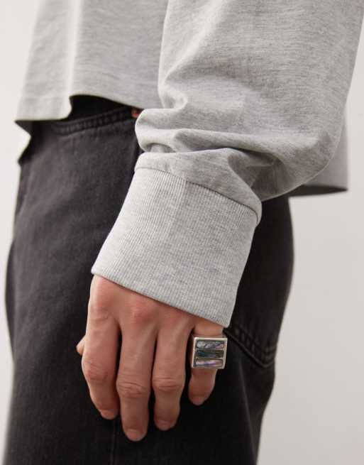 COLLUSION boxy crop long sleeve T-shirt in gray heather