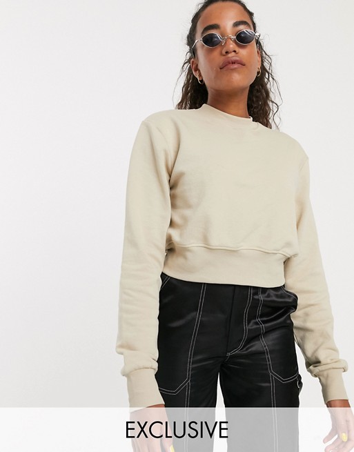 COLLUSION boxy crop sweat in beige