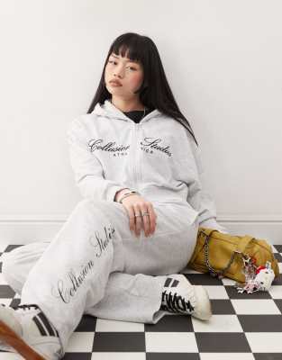 Collusion Boxy Cropped Hoodie With Logo - Part Of A Set-gray