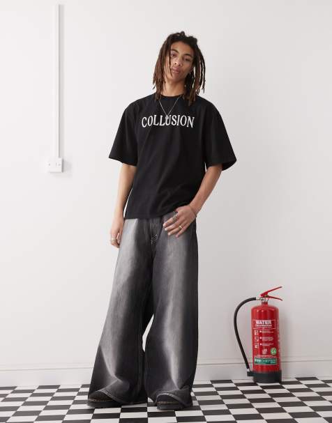 COLLUSION boxy embroidered branded t-shirt in black - view 1