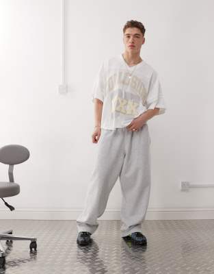 COLLUSION Boxy fit football sports jersey in ecru with print & applique - view 1