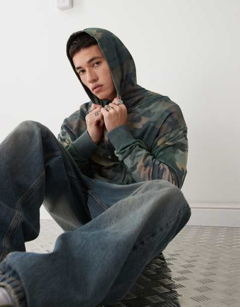 COLLUSION Boxy fit hoodie in camo print in lightweight jersey - view 1