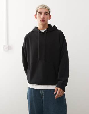 Boxy Fit Kapuzenpullover in Schwarz Schwarz XL
