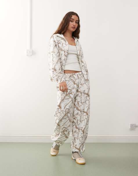 COLLUSION boxy fit zip through hoodie in white woodland print - view 1