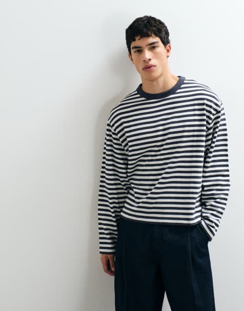 COLLUSION boxy heavyweight long sleeve t-shirt in mono stripe - view 1