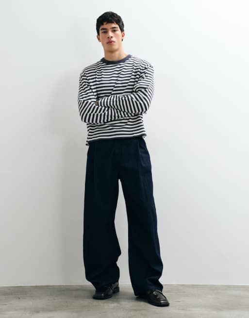 COLLUSION boxy heavyweight long sleeve t-shirt in mono stripe, 2 of 10
