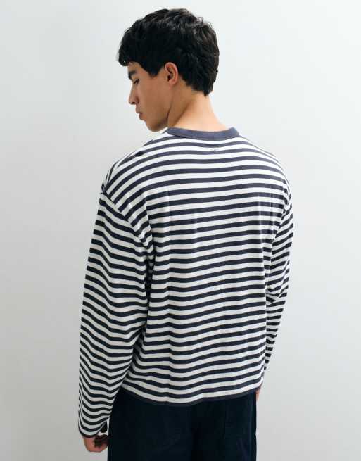 COLLUSION boxy heavyweight long sleeve t-shirt in mono stripe, 3 of 10