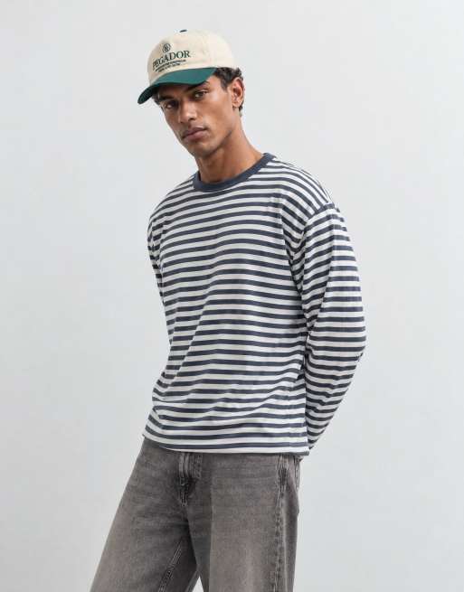 COLLUSION boxy heavyweight long sleeve t-shirt in mono stripe, 6 of 10