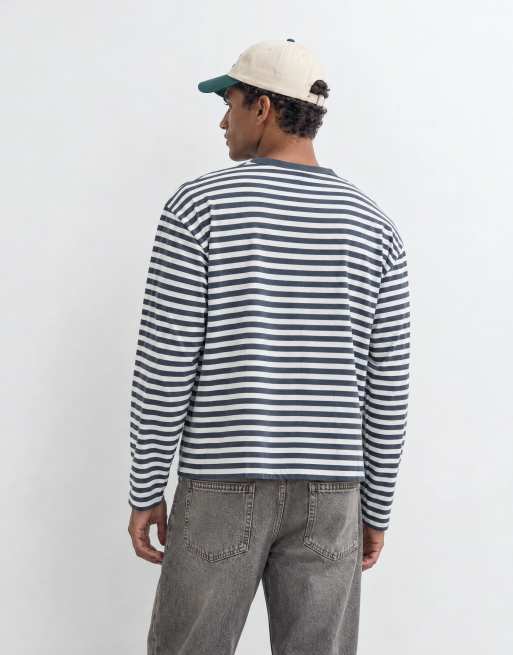 COLLUSION boxy heavyweight long sleeve t-shirt in mono stripe, 8 of 10