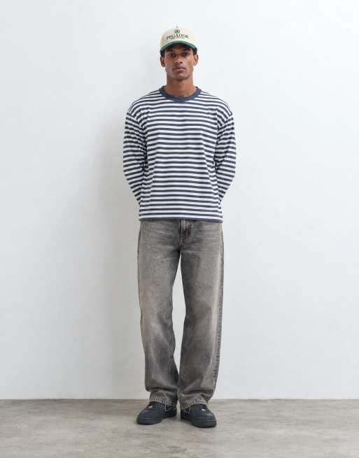 COLLUSION boxy heavyweight long sleeve t-shirt in mono stripe, 9 of 10