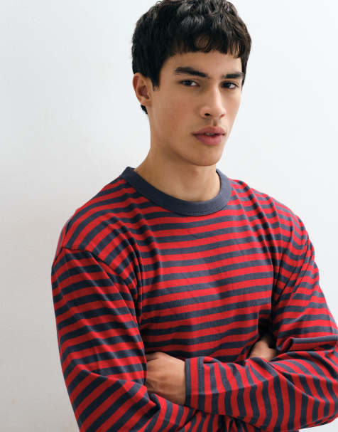 COLLUSION boxy heavyweight long sleeve t-shirt in red stripe - view 1