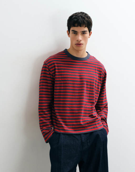 COLLUSION boxy heavyweight long sleeve t-shirt in red stripe, 2 of 5