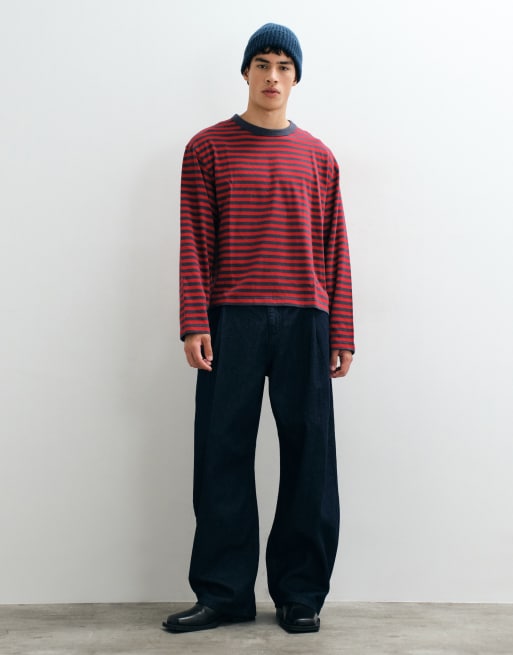 COLLUSION boxy heavyweight long sleeve t-shirt in red stripe, 3 of 5