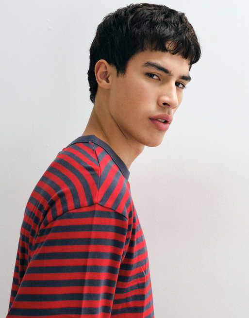 COLLUSION boxy heavyweight long sleeve t-shirt in red stripe, 4 of 5
