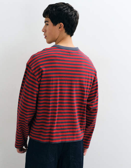COLLUSION boxy heavyweight long sleeve t-shirt in red stripe, 5 of 5