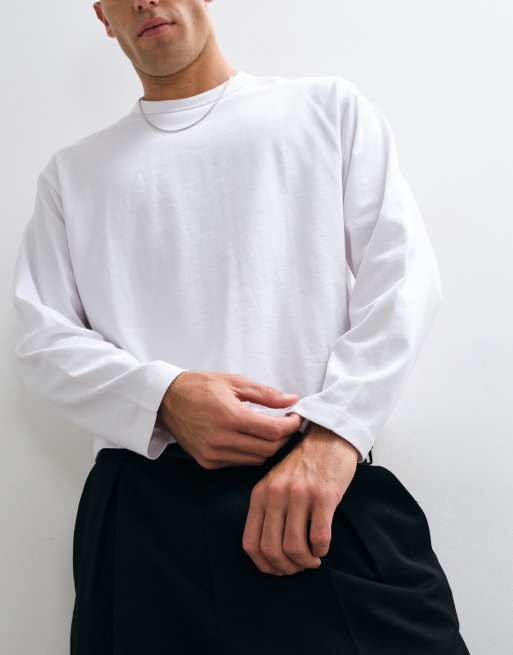 COLLUSION boxy heavyweight long sleeve t-shirt in white, 3 of 5