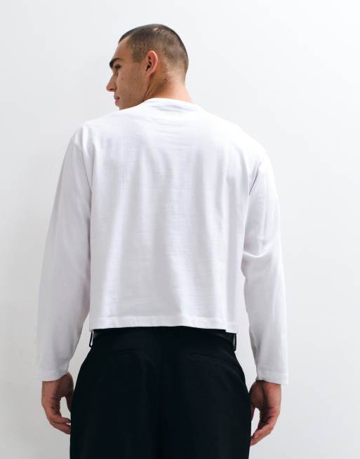 COLLUSION boxy heavyweight long sleeve t-shirt in white, 4 of 5