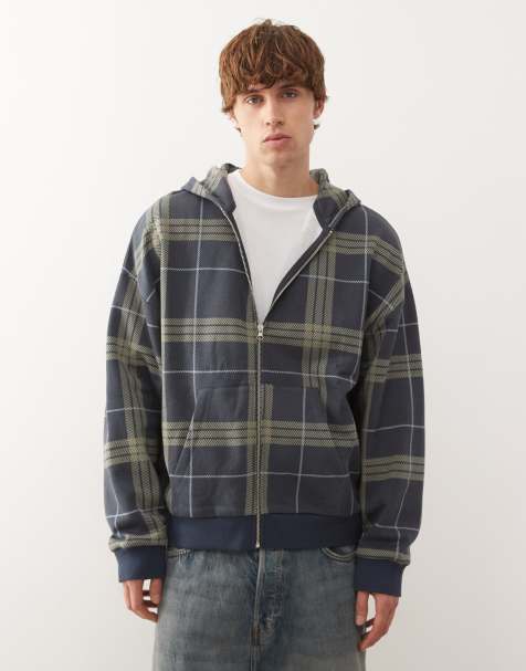 COLLUSION Boxy hoodie in blue plaid - view 1
