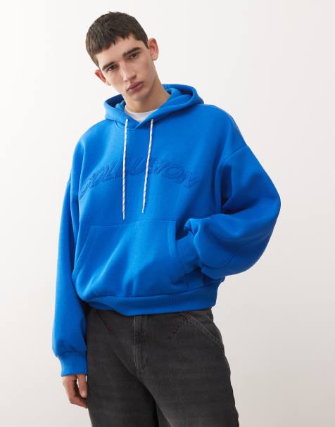 COLLUSION Boxy hoodie in cobalt blue with applique detail - view 1