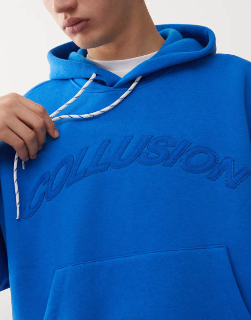 COLLUSION boxy hoodie in cobalt blue with appliqué detail, 5 of 5