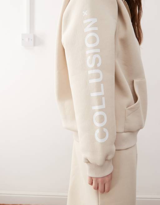 COLLUSION Boxy hoodie in oatmeal marl co-ord