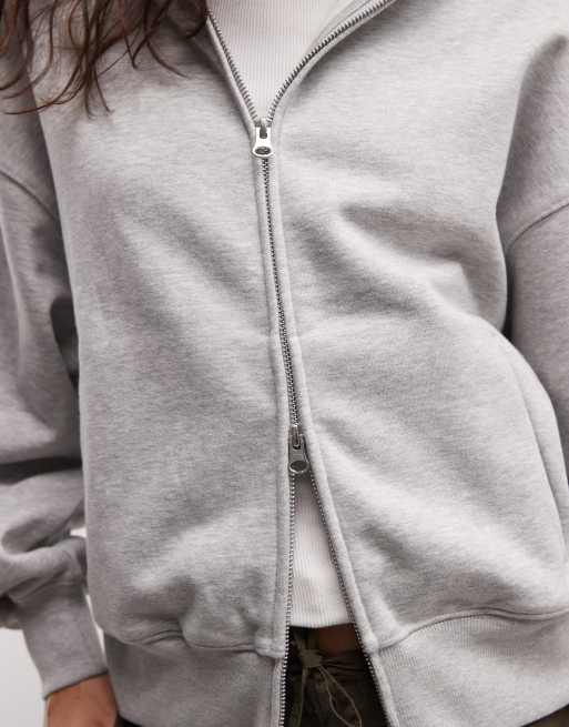 COLLUSION - Boxy hoodie met rits in gemêleerd grijs, 3 van 4