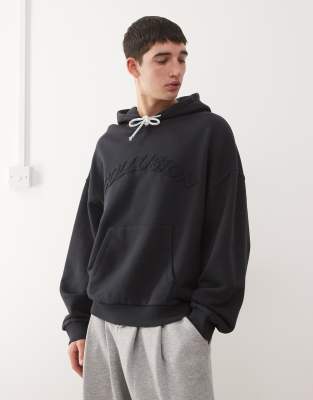 Collusion Boxy Hoodie With Drawstring And Appliqué Logo-black