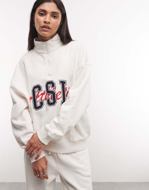 COLLUSION boxy hoodie with varsity embroidery in ecru co-ord - view 1
