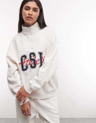 Collusion Boxy Hoodie With Varsity Embroidery In White