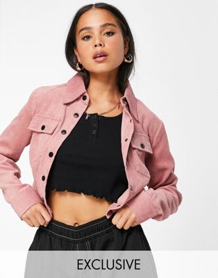 COLLUSION boxy overshirt in pink cord