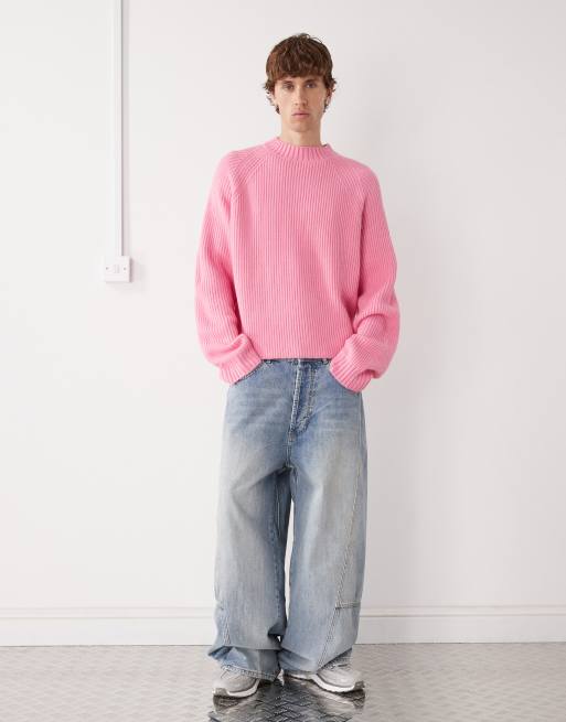 COLLUSION boxy knit sweater in baby pink