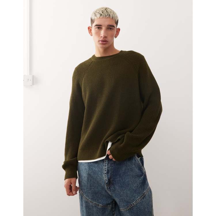 COLLUSION boxy knit sweater in khaki | ASOS