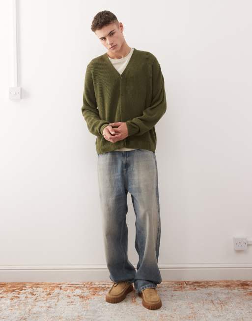 COLLUSION Boxy knitted cardigan in green