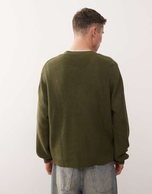 COLLUSION Boxy knitted cardigan in green