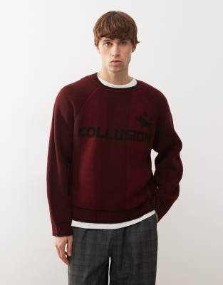 Collusion COLLUSION Boxy knitted football knitted sweatshirt in red