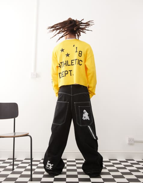 COLLUSION Boxy long sleeve atheltic football t-shirt in yellow - view 1